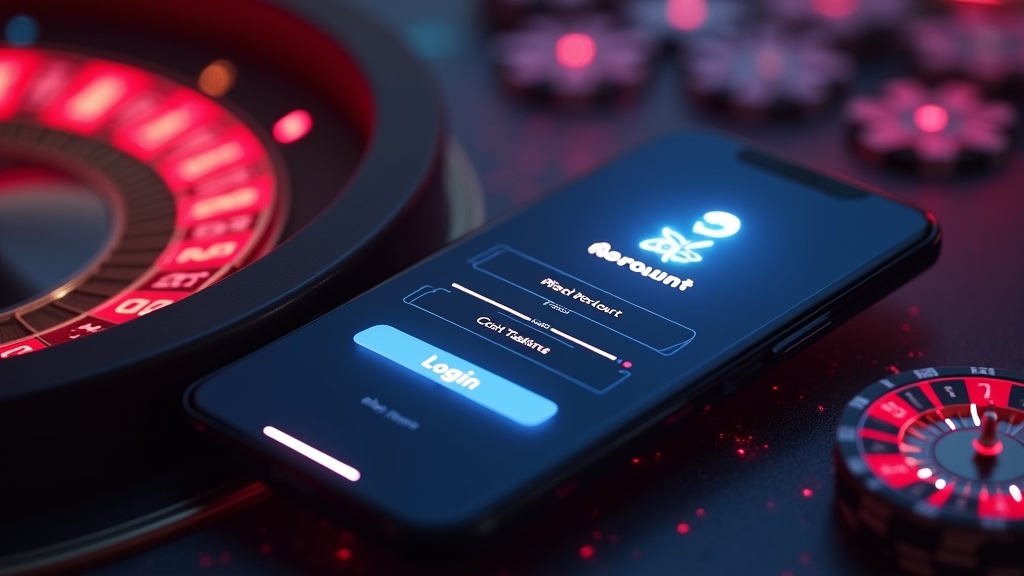 Smartphone login screen with casino lobby visuals in a dark atmosphere