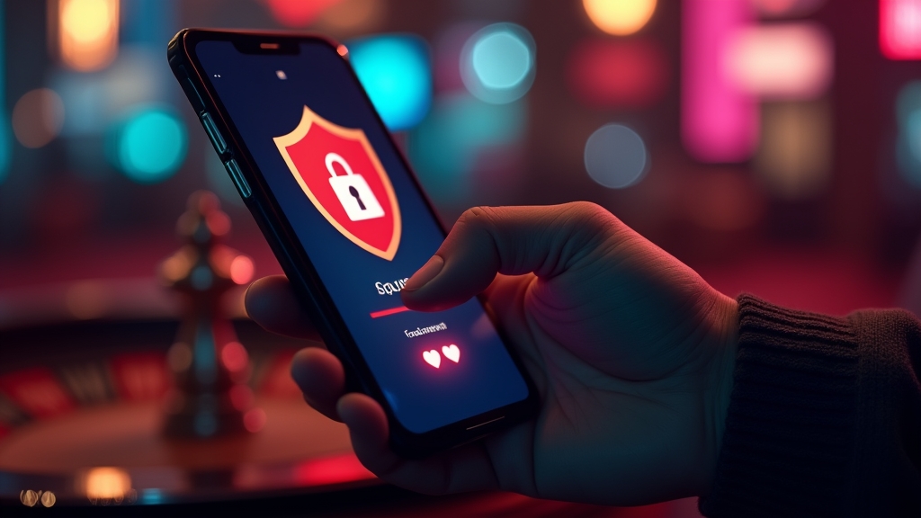 Phone downloading a casino app file in a dark casino setting