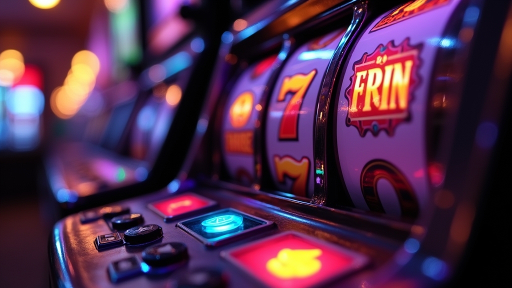 Slot reels with free-spin icons and a bonus code keypad in a dark casino scene